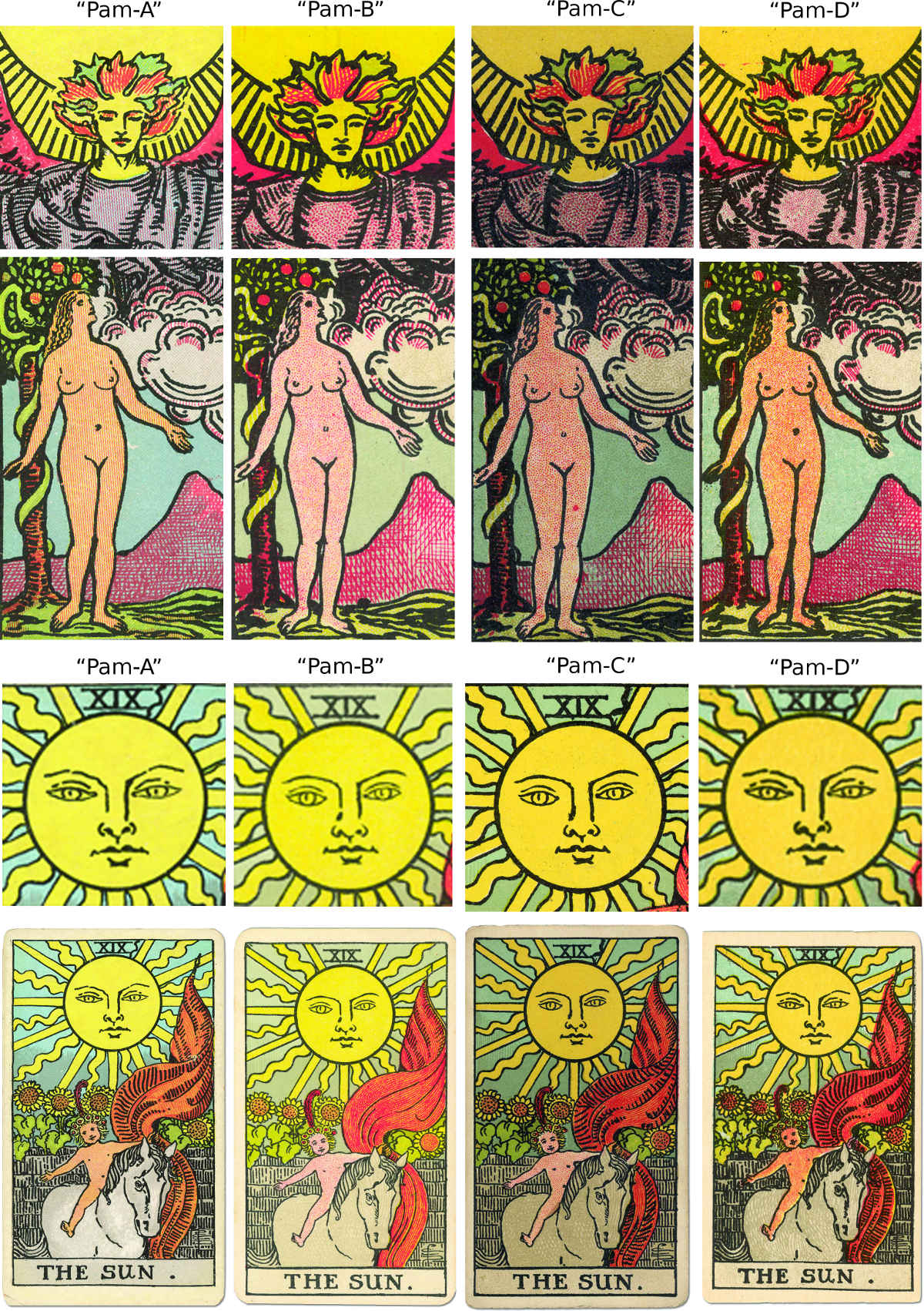 Rider Waite Tarot (early editions) details compared