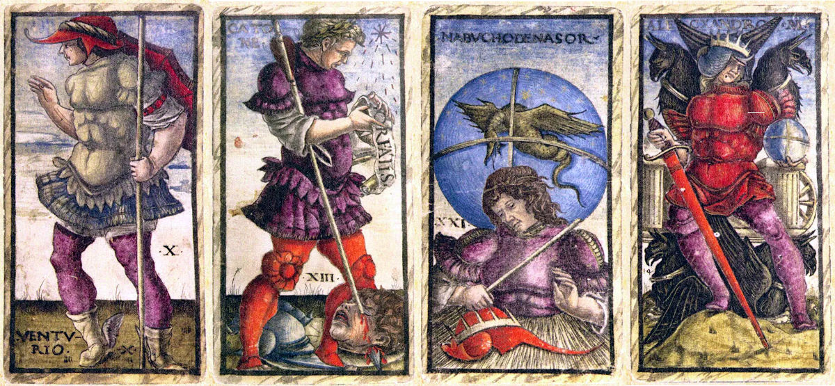4 cards from the Wikipedia Commons Sola-Busca tarot deck