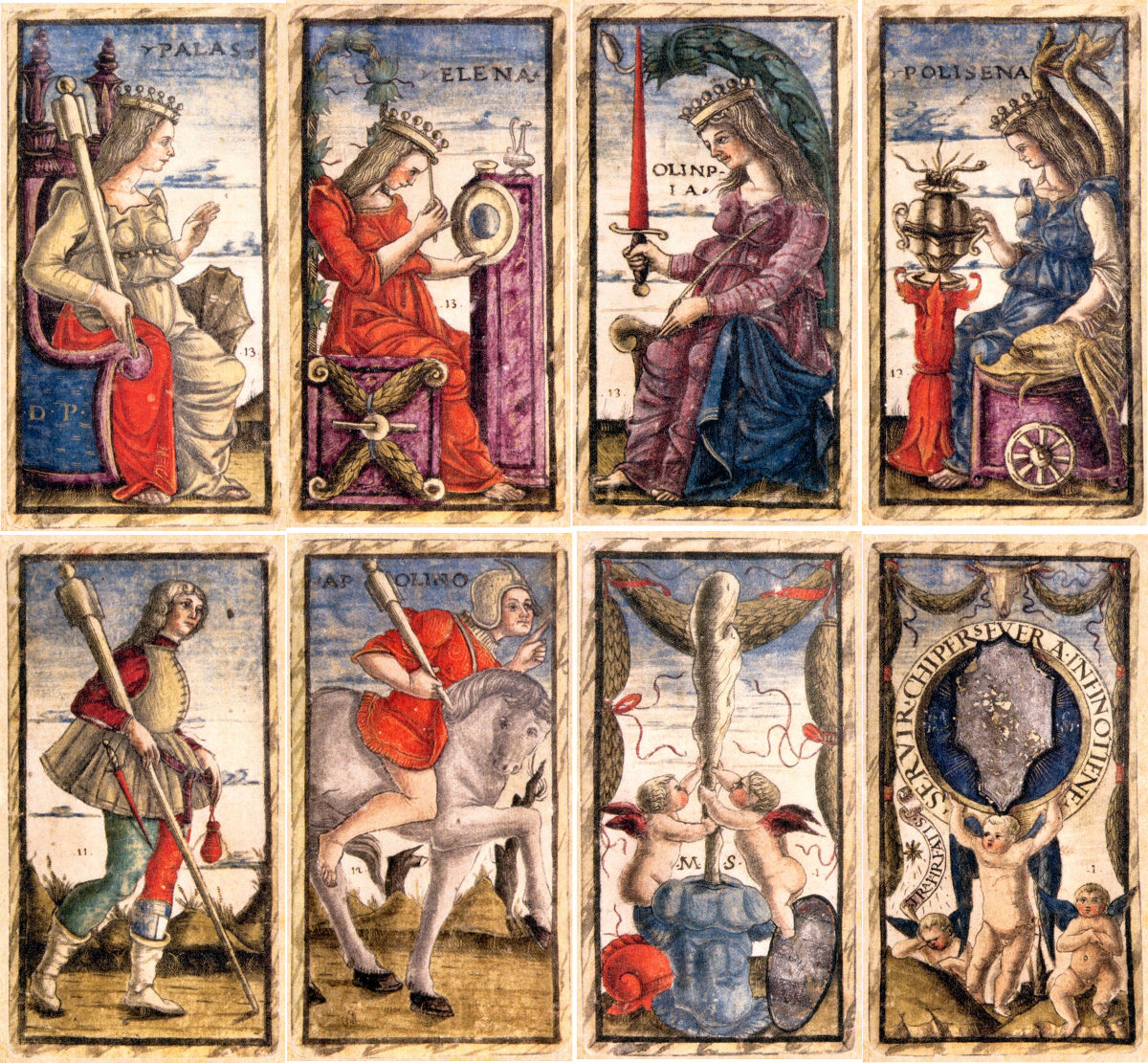 8 cards from the Wikipedia Commons Sola-Busca tarot deck