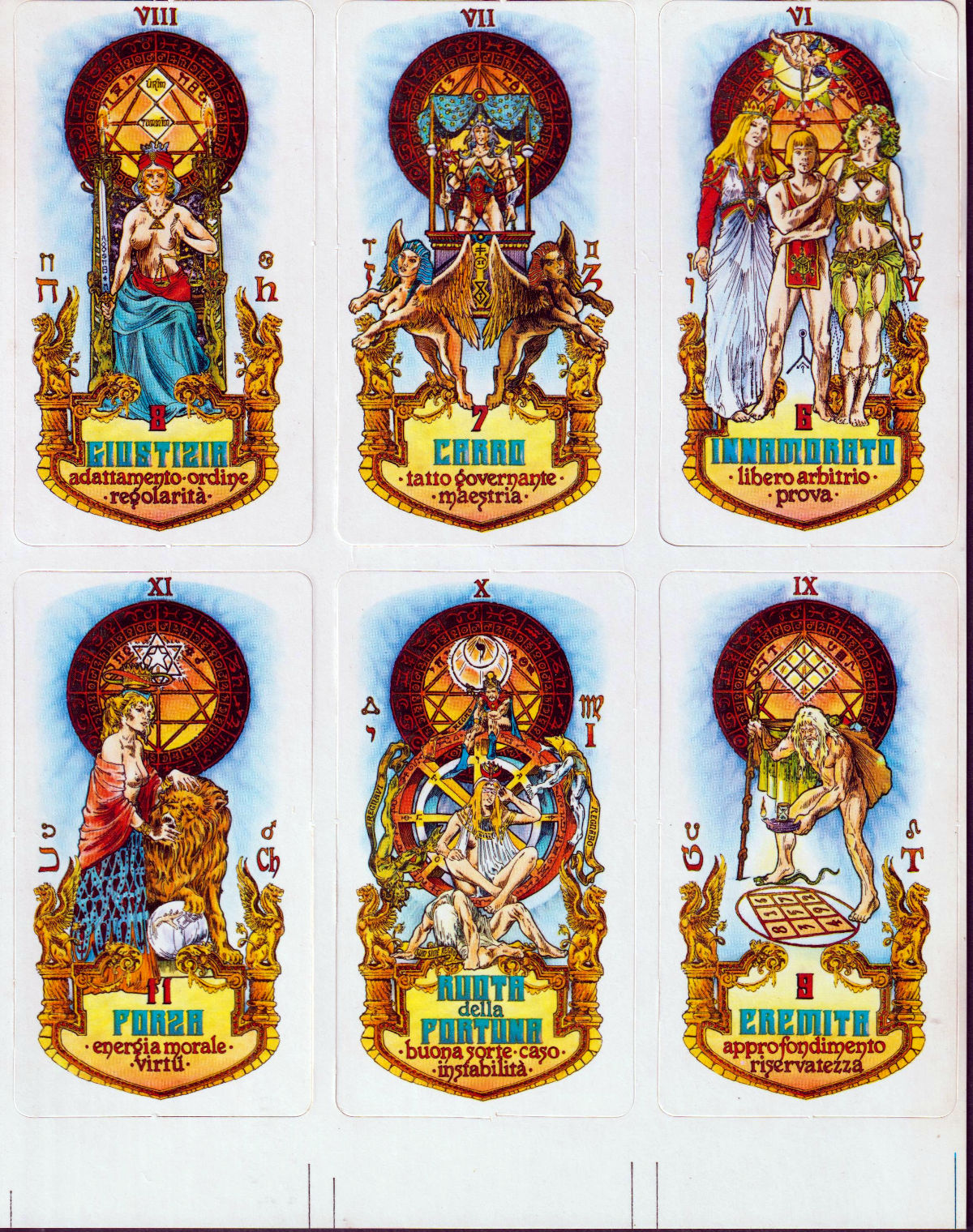 Tarocco dell’Astrologo cards published by SIAD Edizioni S.r.l. of Milan, 1981