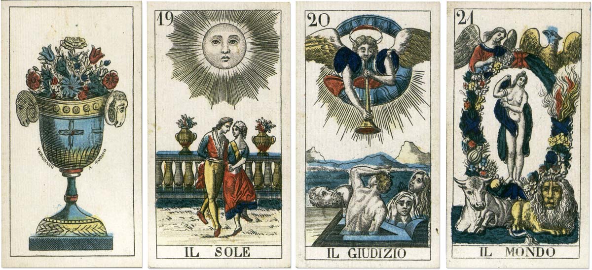 Tarot cards produced by Vergnano based on model by Carlo Dellarocca, c.1850