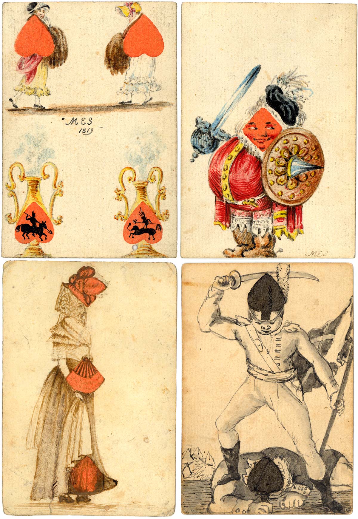 An early 19th century set of hand-painted transformation playing cards
