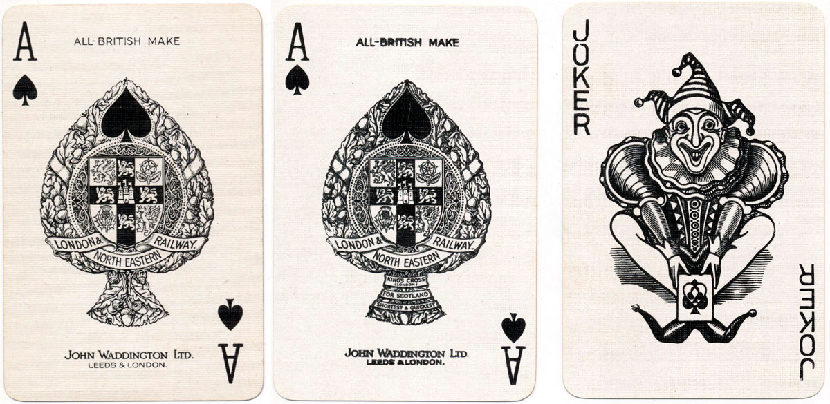 two different versions of special ace of spades produced by John Waddington Ltd for the L.N.E.R. two different versions of special ace of spades produced by John Waddington Ltd for the L.N.E.R.