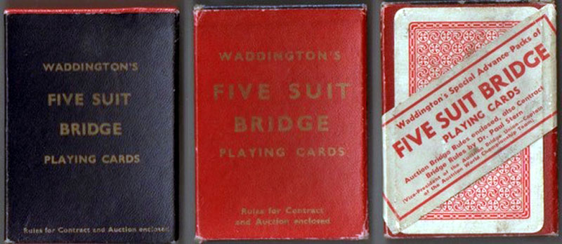 boxes from different editions of Waddington’s Five Suit Bridge, c.1938