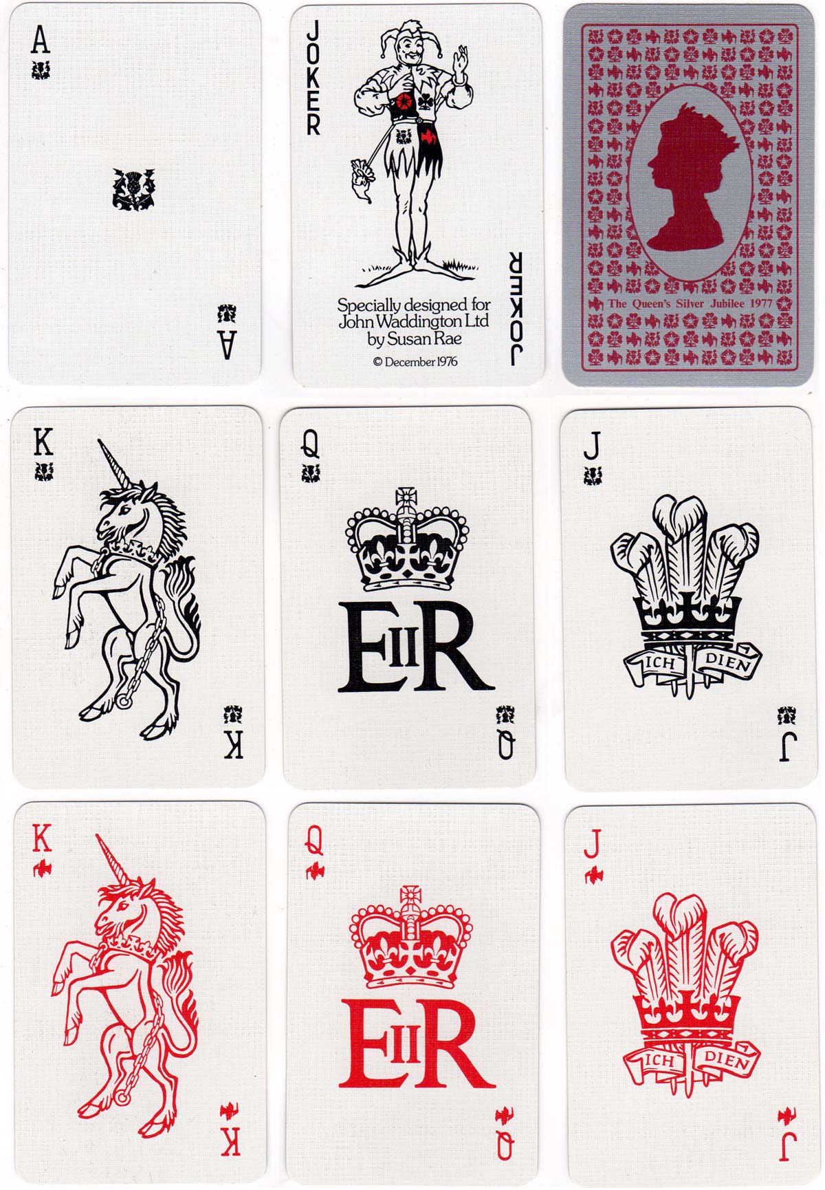 Queen’s Silver Jubilee playing cards designed by Susan Rae for John Wadddington Ltd, 1977