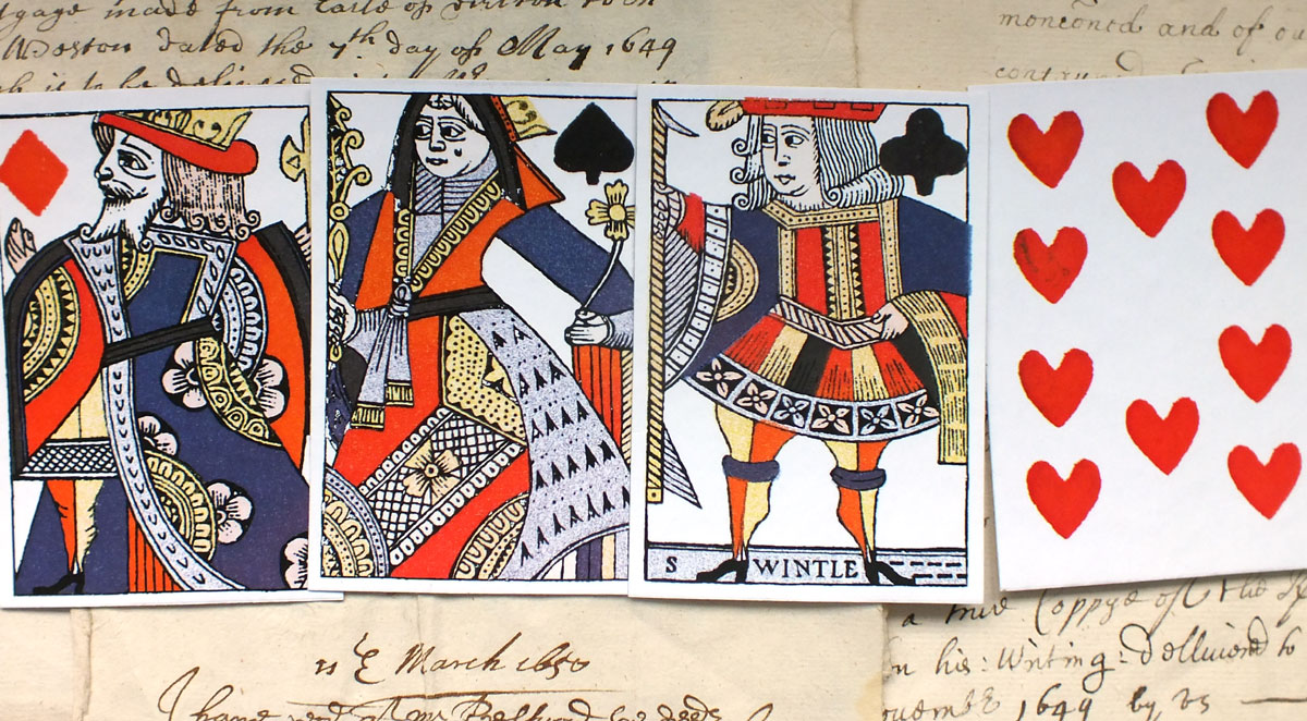 Replica 17th century playing cards Hand-made by Simon Wintle