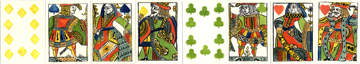 Woodblock and Stencil Playing Cards by Simon Wintle with alternative colour scheme, 1987